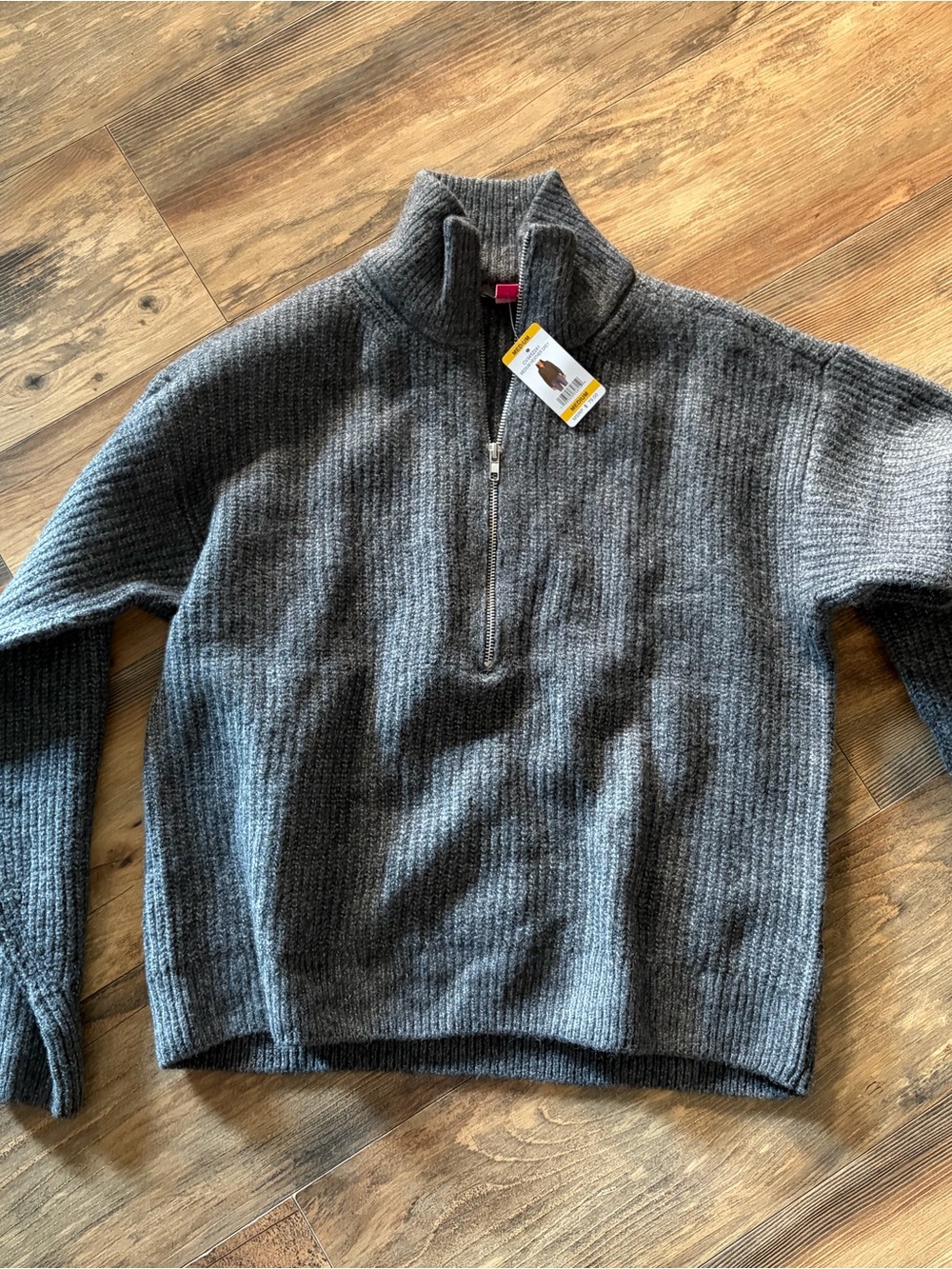 Vince Camuto Charcoal Gray Ribbed Half-Zip Sweater